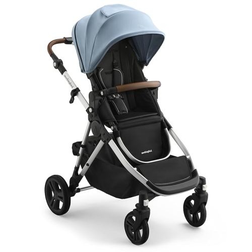 Mockingbird Single-to-Double Stroller 3.0 - Convertible Full Size Baby Stroller for 1, 2, or 3 Kids with 44 Possible configurations, Travel System Compatible - Stone Blue