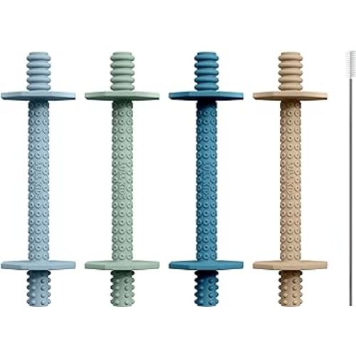 Silicone Baby Teethers 0-6 Months, Textured Baby Teething Toys 3-6 Months, Toddler Molar Teething Relief Sticks, Freezable Chew Straws for Babies 6-12 Month Girl Boy Infant (Winter)