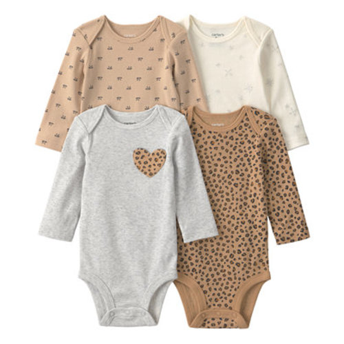 Baby Girls' Leopard Printed Bodysuits, 4-Pack