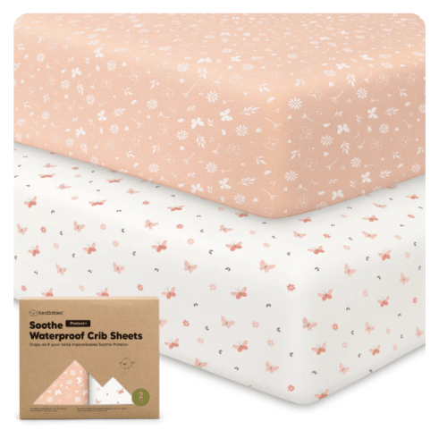 KeaBabies 2-Pack Soothe [Protect+] Waterproof Crib Sheets in Butterflies