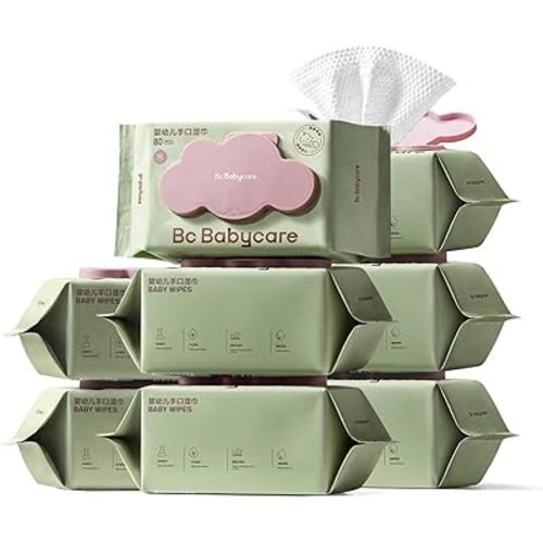 Bc Babycare Cloud Moist Baby Wipes, Thick & XL, 99% Water, Ultra-Hydrating, Unscented, Hypoallergenic for Sensitive Skin, Biodegradable, 8 Flip-Top, 640 Count