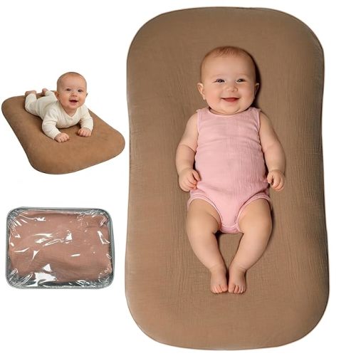 Baby Lounger, Newborn Lounger with Breathable & Soft Cover for Home and Travel, 0-24 Months Newborn Babies Essentials Gifts. Brown (1 Cover Included)