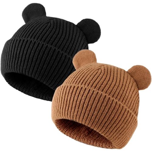Bear Baby Beanie Knitted Baby Winter Hat Infant Toddler Boys Girls Beanie with Cotton Lining