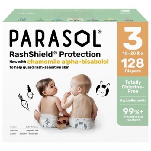 Parasol Chlorine-Free Diapers with RashShield Protection - Size 3 - 128ct