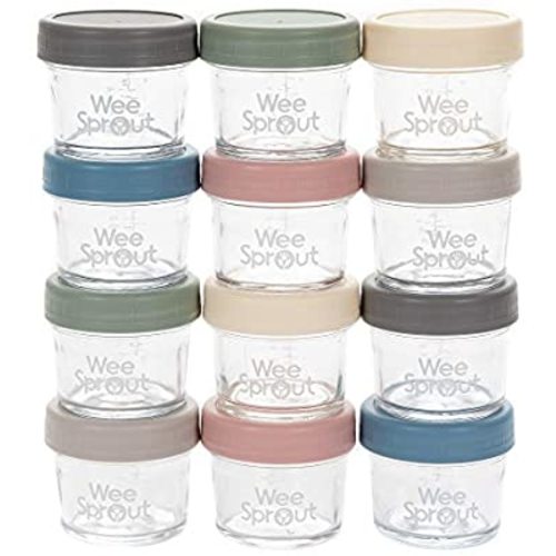 WeeSprout Glass Baby Food Storage Jars - 12 Set, 4 oz Baby Food Jars with Lids, Freezer Storage, Reusable Small Glass Baby Food Containers, Microwave & Dishwasher Friendly, for Infants & Babies