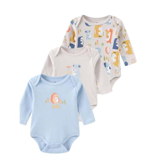 WIBACKER 0-12M 100% Cotton Baby Boys 3-pack Animals Long Sleeve Variety Onesies Snap Bodysuits