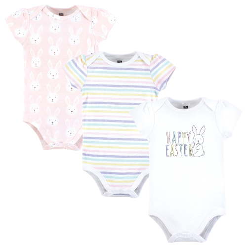 Hudson Baby Infant Girl Cotton Bodysuits, Easter Bunny Pink, 3-6 Months
