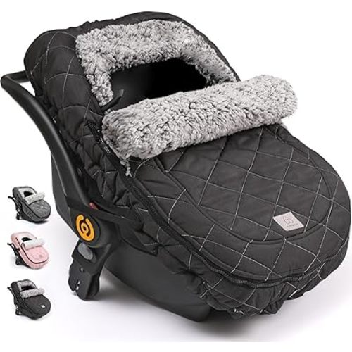 ACRABROS Car Seat Cover Baby: Winter Infant Carseat Canopy for Boy Girl Newborn, Zipper Peeping Window, Warm Cozy Cold Weather Waterproof Fitted, Black