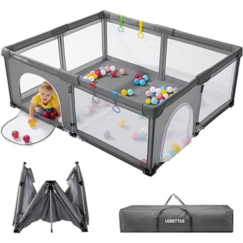 Foldable Baby Playpen, 1-Minute Setup, Lightweight Portable Playpen with Carry Bag, 59"x71" Indoor Outdoor Safty Play Yard for Babies & Toddlers,Dark Gray
