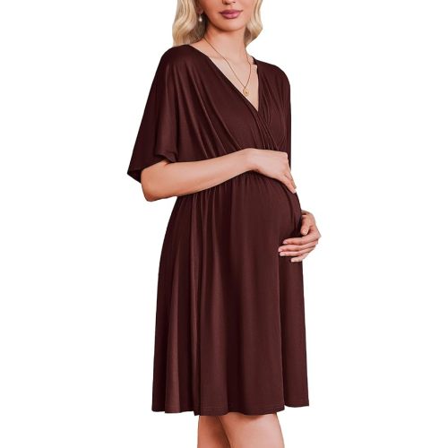 Ekouaer 3 in 1 Short Sleeve Maternity Nursing Dress Nightgown Postpartum Sleepwear