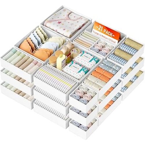 DIMJ Drawer Organizer Clothes, 28 Pack Dresser Organizer, Foldable Closet Organizers and Storage, Fabric Dresser Bins, Drawer Dividers for Nursery, Baby Clothes, Underwears