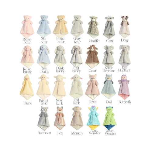 Personalized Animal Baby Lovey: Embroidered Plush Security Blanket