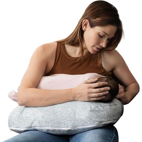 Boppy Nursing Pillow - Ergonomic Bottle & Breastfeeding Pillow with High, Firm, Large Area, Water-Repellent Cushion with Washable Cover; Baby Safety Alliance Verified - Blue Speckled Current