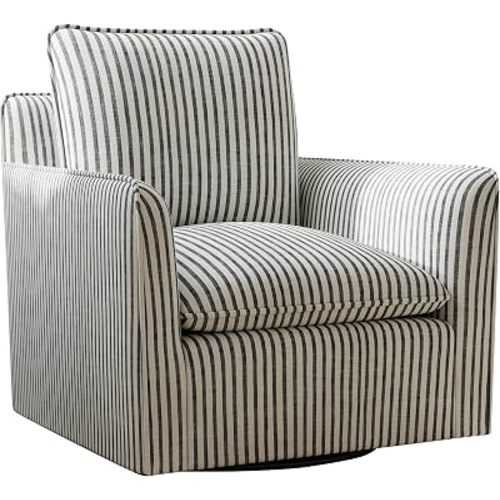 CANMOV Swivel Accent Chair, Modern Square Arm Chair with Thick Back Support Cushion & Padded Backrest, 360 Degree Swivel Comfy Reading Chair for Living Room, Bedroom, Small Spaces, Blue Stripe