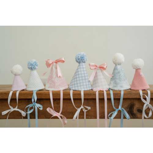 Stuffed Animal Party Hats – Set of 5 Grandmillennial Toile and Seersuc – Tiny Topper Co.