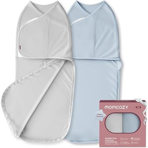 Momcozy Swaddles for Newborns, Quiet Fastener Swaddle for Infant 0-3 Months | New-Parent-Friendly Sleep Sack, Reduce Startle Reflex, Newborn Boys Girls Registry Essentials, 2-Pack, Drift