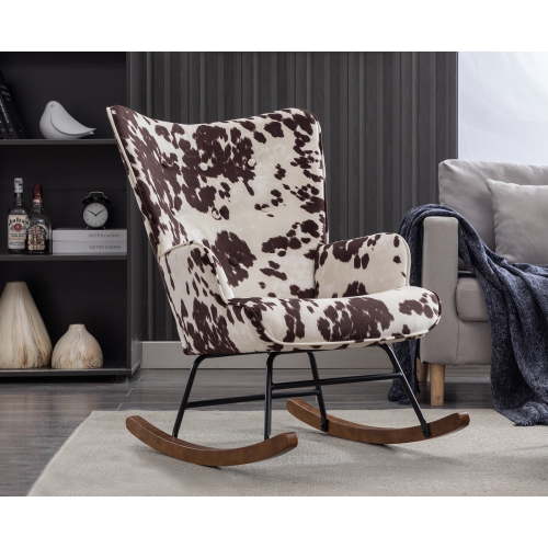 Guyou Modern Nursing Rocking Chair, Velvet Upholstered Armchair, Living Room, Bedroom, Nursery, Cow Print