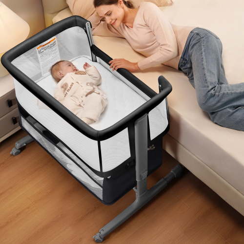 Babyeap 3in1 Baby Bassinet Bedside Sleeper, Rocking Bassinet for Newborn, with Large Storage Basket, Dark Gray