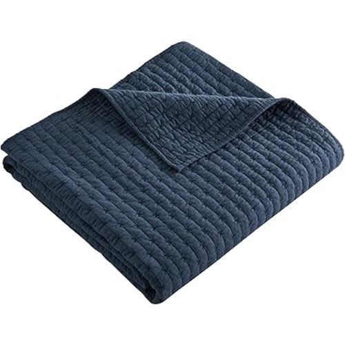 Levtex Home - Cross Stitch - Quilted Throw - 50x60in. - 100% Cotton - Reversible Pattern - Desert Sage with Matching Stitching