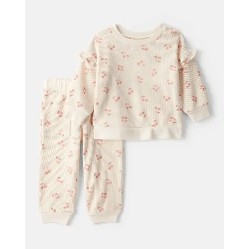 Baby Girl 2-Piece Cherry Fruit Print Long-Sleeve Tee & Pant Set - Ivory | Carter's