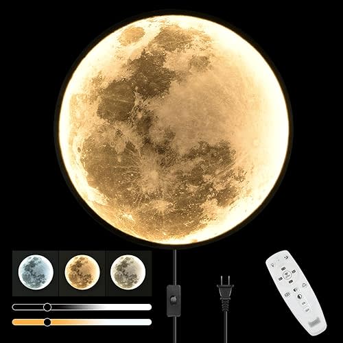 Skylumate QIYIMEILUX 31.5 inch Large Moon Wall Sconce Plug in Dimmable Modern LED Wall Light with Remote Control 41W Black Wall Lamp Indoor Wall Mounted Lighting Ceiling Light for Living Room Bedroom