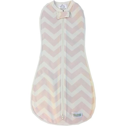 Woombie Original Baby Swaddling Blanket - Soothing, Cotton Baby Swaddle with Zipper - Wearable Newborn Blanket, Blush Pink Chevron, 5-13 lbs