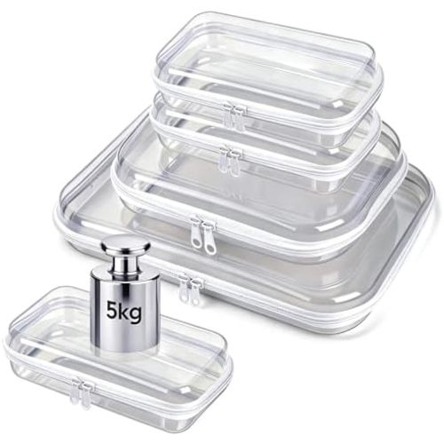 5 Pack Clear Hard Shell Zipper Pouches, TSA Friendly Transparent Design for Toiletries & Electronics, Crush-Resistant Storage for Carry-On Travel (White)