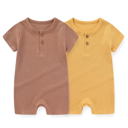 JELYLOVE Unisex Short Sleeve Baby Romper 2 Pack Cotton Solid infant Boy Girl Jumpsuits Soft New Born Clothes