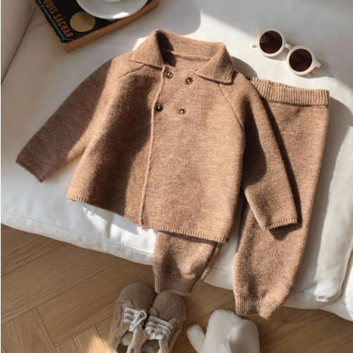 SHEIN 2pcs/Set Baby Boy/Girl Cute Solid Color Turtleneck Long Sleeve Sweater And Pants Set, Warm For Autumn/Winter