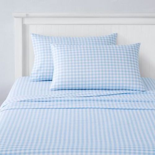 Gingham Printed Microfiber Kids' Sheet Set By Sweet Home Collection, FULL - BLUE