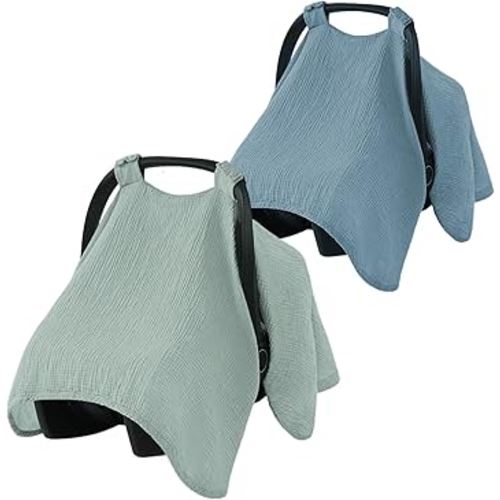 2 Pcs Car Seat Cover Baby, Carseat Canopy Cover, Cotton Baby Carrier Cover Universal Infant Car Seat Canopy for Stroller Outdoor Boy and Girl