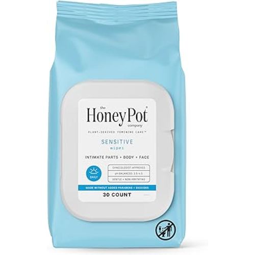 The Honey Pot Company - Feminine Wipes - Daily PH Balancing, Fragrance & Sulfate Free Wipes for Intimate Parts, Body, or Face - Hygiene Products - Sensitive 30 ct