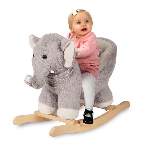 Rocking Horse Elephant, Baby Animal Rocker, Rocking Horse with Seat, Ride on Horse, Plush Rocking Horse with Sweet Music, Wooden Rocking Horse for Toddlers 1-3, (Gray Elephant), CPC Certified