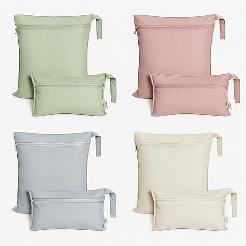 Reginary 8 Pack Wet Dry Bags Large & Small Waterproof Reusable Travel Bags Zipper Pouch for Baby Diapers Cloth Wet Clothes Beach Swimsuits Toiletries(2 Sizes,Solid Color)