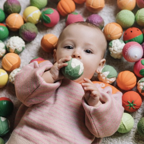 3 Pack Baby Ball Veggies Toy Set, Natural Rubber Sensory Balls 0+
