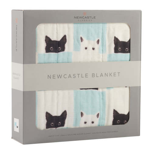 Peek-A-Boo Cats and White Bamboo Muslin Newcastle Blanket – HoneyBug