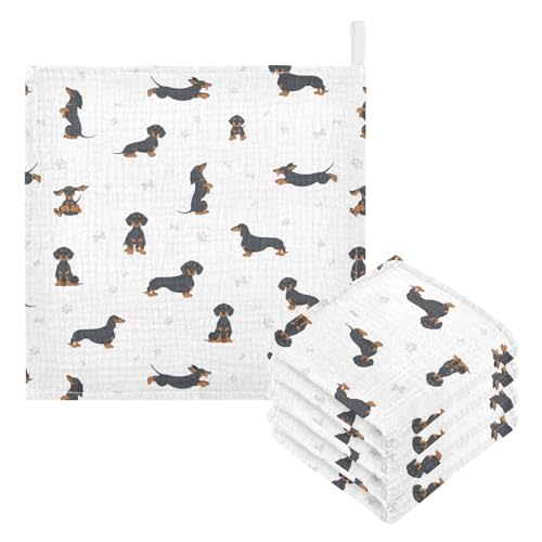 vvfelixl Baby Cotton Washcloths Black Dachshund Infants Bath Towel for Unisex Face Towels for Newborn, Natural Baby Wipes Delicate Skin, 11.8 X 11.8 inch, one sizex5