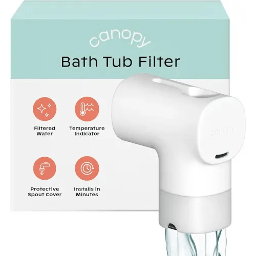 Canopy Baby Bath Tub Filter – Gentler Water Filtration for Delicate Skin | Reduces Chlorine & Irritants | BPA-Free Silicone Spout Cover | Easy Tool-Free Install | Activated Carbon Filtration
