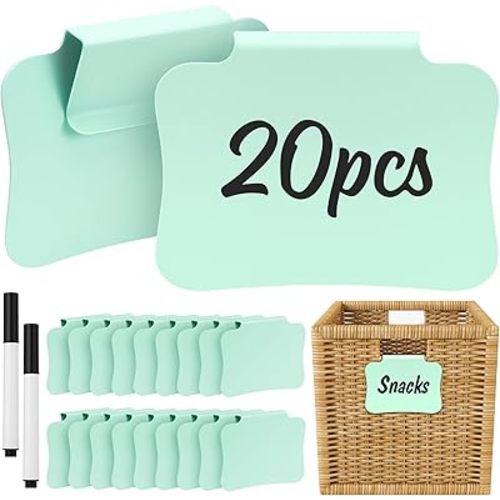 20PCS Basket Clip On Labels, Removable Plastic Bin Tags for Storage Bins, Pantry Organization and Hanging Labels for Cube Box, in Green