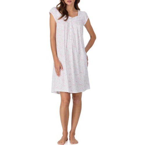 Floral Cap Sleeve Short Cotton Nightgown, Large