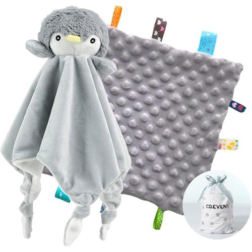 CREVENT Cozy Plush Baby Security Blanket, Loveys for Baby Girls and Boys, Birthday (Penguin + Tag)