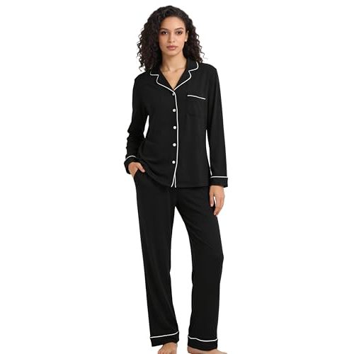 HEARTNICE Womens Pajama Set, Soft Long Sleeve Pajamas & Long Pants with Pockets, Button-up Sleepwear Lounge Pjs