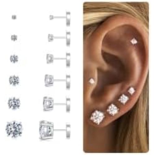6 Pairs Hypoallergenic Flat Back Earrings for Women Girls,Stud Earring Set