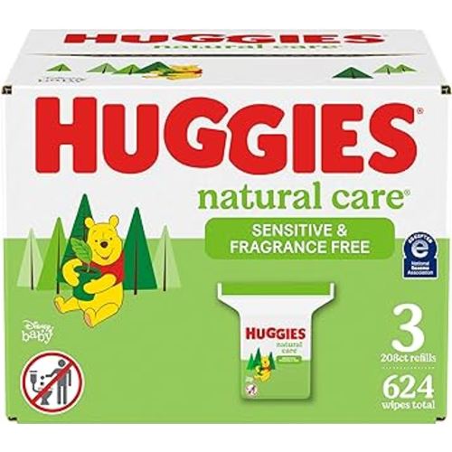 Huggies Natural Care Sensitive Baby Wipes, Hypoallergenic, 99% Purified Water, 3 Refill Packs (624 Wipes Total) packaging may vary