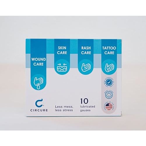 Circure Bandages Lubricated with White Petroleum Jelly for Circumcisions, Newborns, Wounds, Diaper Rash, Baby Boys, Wound Care, Tattoos, Small Cancer Areas and Burns,