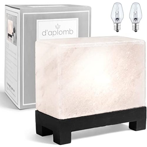 d'aplomb Natural Himalayan Salt Lamp Hand-Carved Modern Rectangle White