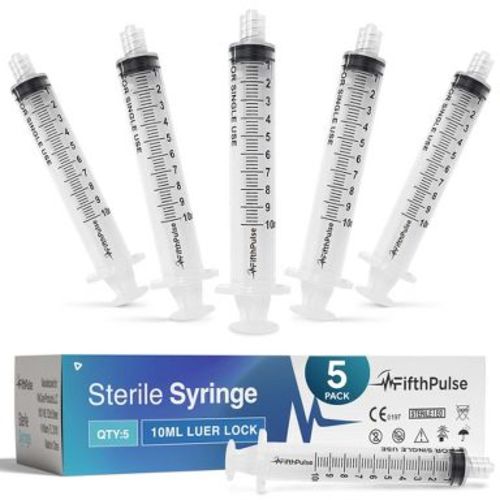 FifthPulse 10ml Medicine Syringe Dispenser with Luer Lock (NO Needle) - Measurement Dispensing, Sterile, Individually Wrapped - 5 PK