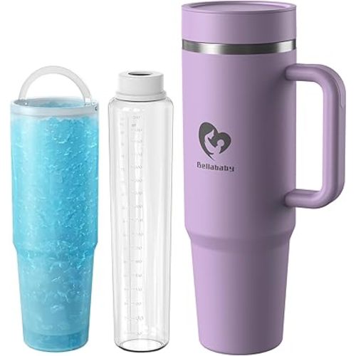 Bellababy Portable Breast Milk Cooler, 24H+ 360° All-Round Cooling Breast Milk Chiller, 18oz BPA-Free Breastmilk Container & 50oz Insulated Tumbler with Handle & Straw for Travel