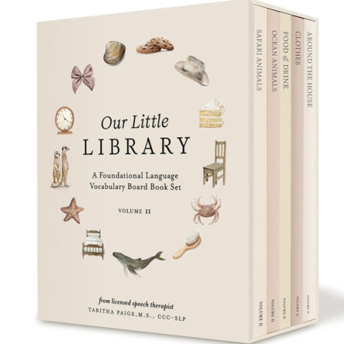 Our Little Library Vol. 2: First 100 Words Board Book Box Set, including Ocean Animals, Safari Animals, Food and Drink, Clothes, and Around the House (Tabitha Paige Children's Book Series)