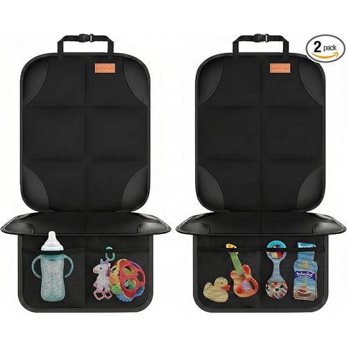 SMART ELF Car Seat Protector, 2Pack Seat Protector Protect Child Seats with Thickest Padding and Non-Slip Backing Mesh Pockets for Baby and Pet,Sedan SUV Truck (Black)